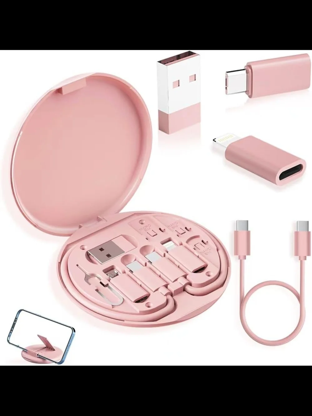 Multi USB-C Adapter Kit, Charging Cable Case USB-C to Type C/Micro/USB-A